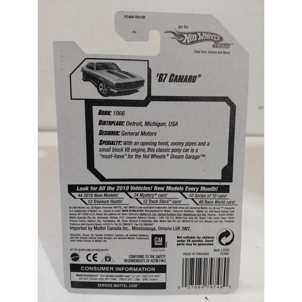 NIP Hot Wheels Dream Garage 1:64 Die Cast 1967 Chevrolet Camaro Muscle Car B